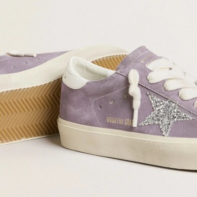Golden Goose Hi Star In Purple Suede With Silver Glitter Star Golden Goose Hi Star In Purple Suede With Silver Glitter Star