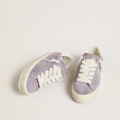 Golden Goose Hi Star In Purple Suede With Silver Glitter Star Golden Goose Hi Star In Purple Suede With Silver Glitter Star