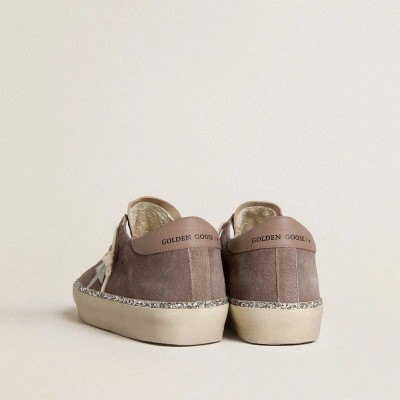 Golden Goose Hi Star In Suede With Silver Leather Star And Leather Heel Tab Golden Goose Hi Star In Suede With Silver Leather Star And Leather Heel Tab
