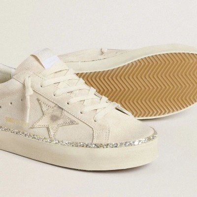 Golden Goose Hi Star In Suede With Silver Metallic Leather Star And Heel Tab Golden Goose Hi Star In Suede With Silver Metallic Leather Star And Heel Tab