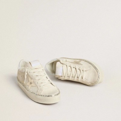 Golden Goose Hi Star In Suede With Silver Metallic Leather Star And Heel Tab Golden Goose Hi Star In Suede With Silver Metallic Leather Star And Heel Tab