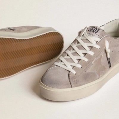 Golden Goose Hi Star Sneakers In Beige Suede With Laminated Leather Star And Glitter Heel Tab Golden Goose Hi Star Sneakers In Beige Suede With Laminated Leather Star And Glitter Heel Tab