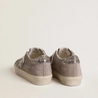 Golden Goose Hi Star Sneakers In Beige Suede With Laminated Leather Star And Glitter Heel Tab Golden Goose Hi Star Sneakers In Beige Suede With Laminated Leather Star And Glitter Heel Tab