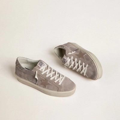 Golden Goose Hi Star Sneakers In Beige Suede With Laminated Leather Star And Glitter Heel Tab Golden Goose Hi Star Sneakers In Beige Suede With Laminated Leather Star And Glitter Heel Tab