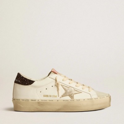 Golden Goose Hi Star With Platinum Metallic Leather Star And Glitter Heel Tab