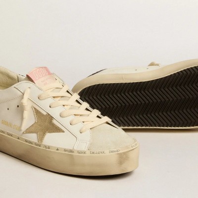 Golden Goose Hi Star With Platinum Metallic Leather Star And Glitter Heel Tab