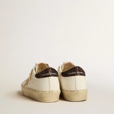 Golden Goose Hi Star With Platinum Metallic Leather Star And Glitter Heel Tab