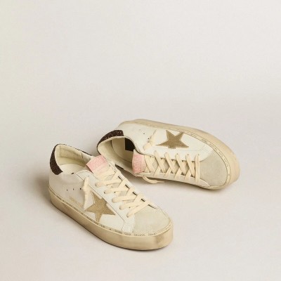 Golden Goose Hi Star With Platinum Metallic Leather Star And Glitter Heel Tab Golden Goose Hi Star With Platinum Metallic Leather Star And Glitter Heel Tab