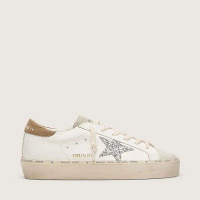 Golden Goose Hi Star With Silver Glitter Star And Dove-Gray Nubuck Heel Tab Golden Goose Hi Star With Silver Glitter Star And Dove-Gray Nubuck Heel Tab