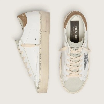 Golden Goose Hi Star With Silver Glitter Star And Dove-Gray Nubuck Heel Tab Golden Goose Hi Star With Silver Glitter Star And Dove-Gray Nubuck Heel Tab