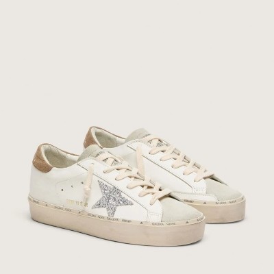 Golden Goose Hi Star With Silver Glitter Star And Dove-Gray Nubuck Heel Tab Golden Goose Hi Star With Silver Glitter Star And Dove-Gray Nubuck Heel Tab