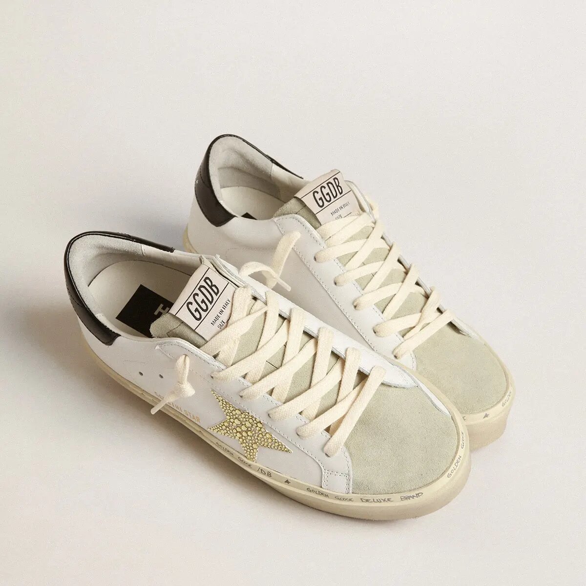 Golden Goose Hi Star With Swarovski Crystal Star And Black Heel Tab Golden Goose Hi Star With Swarovski Crystal Star And Black Heel Tab