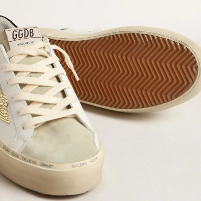 Golden Goose Hi Star With Swarovski Crystal Star And Black Heel Tab Golden Goose Hi Star With Swarovski Crystal Star And Black Heel Tab