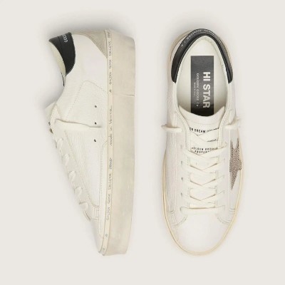 Golden Goose Hi Star With Swarovski Crystal Star And Black Leather Heel Tab Golden Goose Hi Star With Swarovski Crystal Star And Black Leather Heel Tab