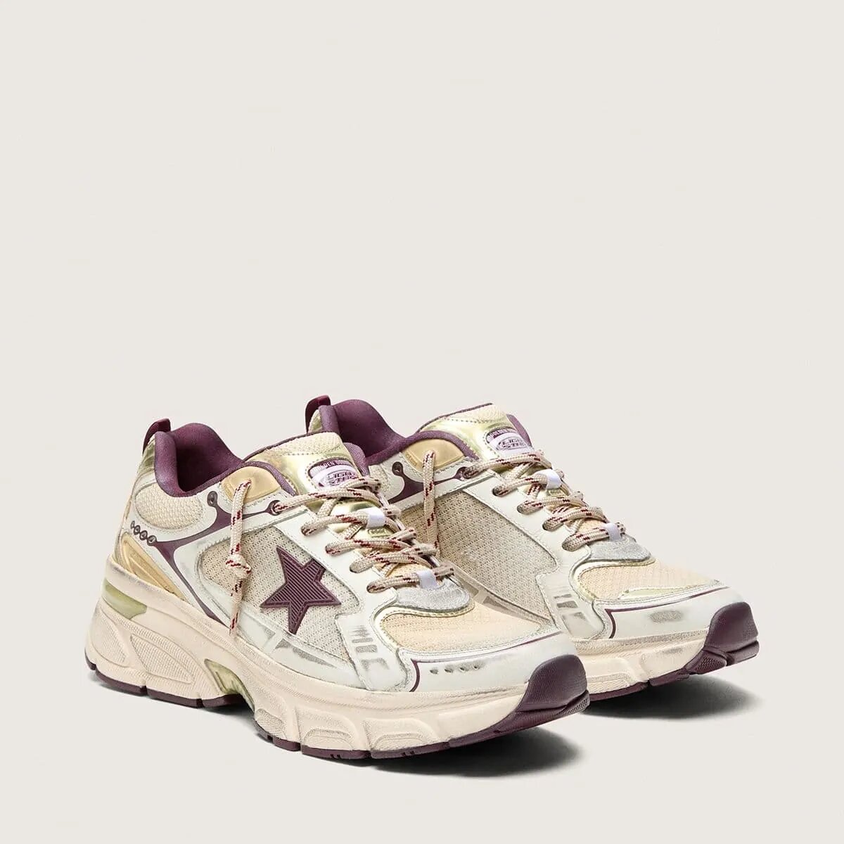 Golden Goose Lightstar Cny In White Mesh And Leather With Wine-Red Tpu Star Golden Goose Lightstar Cny In White Mesh And Leather With Wine-Red Tpu Star