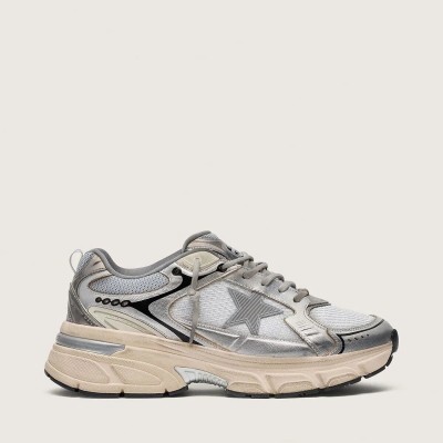 Golden Goose Lightstar In Gray Mesh And Silver Nappa Leather With Gray Tpu Star Golden Goose Lightstar In Gray Mesh And Silver Nappa Leather With Gray Tpu Star