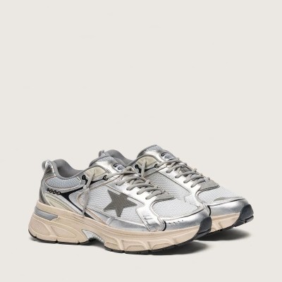 Golden Goose Lightstar In Gray Mesh And Silver Nappa Leather With Gray Tpu Star Golden Goose Lightstar In Gray Mesh And Silver Nappa Leather With Gray Tpu Star
