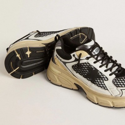 Golden Goose Lightstar In White Leather And Black Mesh With Black Tpu Star Golden Goose Lightstar In White Leather And Black Mesh With Black Tpu Star