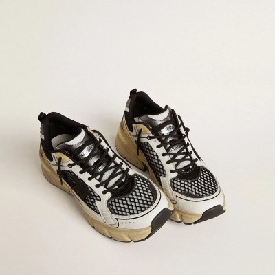 Golden Goose Lightstar In White Leather And Black Mesh With Black Tpu Star Golden Goose Lightstar In White Leather And Black Mesh With Black Tpu Star