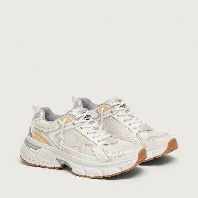Golden Goose Lightstar In White Leather And Mesh With Worn-White Star Golden Goose Lightstar In White Leather And Mesh With Worn-White Star