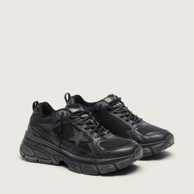 Golden Goose Lightstar With Black Leather And Mesh Upper And Black Star Golden Goose Lightstar With Black Leather And Mesh Upper And Black Star