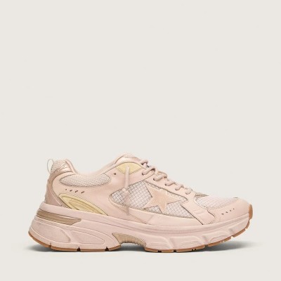 Golden Goose Lightstar With Pink Leather And Mesh Upper And Pink Star Golden Goose Lightstar With Pink Leather And Mesh Upper And Pink Star