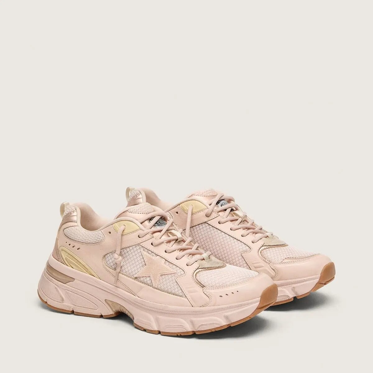 Golden Goose Lightstar With Pink Leather And Mesh Upper And Pink Star Golden Goose Lightstar With Pink Leather And Mesh Upper And Pink Star
