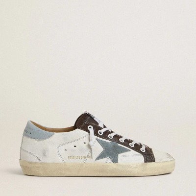 Golden Goose Ltd Super-Star With Light Blue Suede Star And Light Blue Canvas Heel Tab Golden Goose Ltd Super-Star With Light Blue Suede Star And Light Blue Canvas Heel Tab