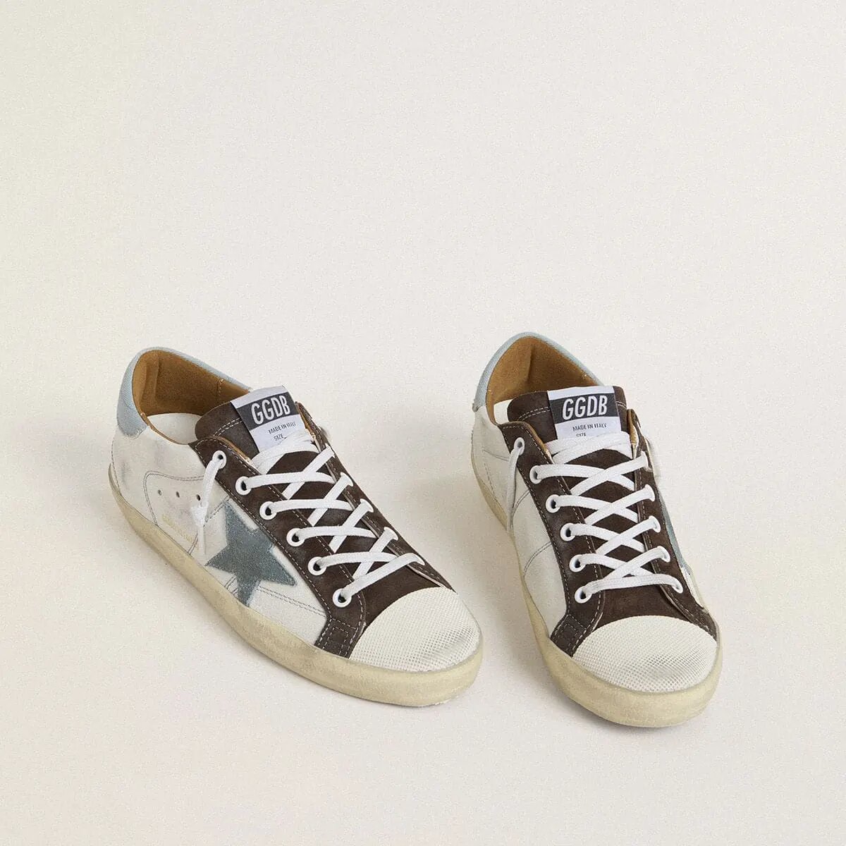 Golden Goose Ltd Super-Star With Light Blue Suede Star And Light Blue Canvas Heel Tab Golden Goose Ltd Super-Star With Light Blue Suede Star And Light Blue Canvas Heel Tab