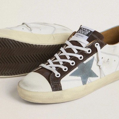 Golden Goose Ltd Super-Star With Light Blue Suede Star And Light Blue Canvas Heel Tab Golden Goose Ltd Super-Star With Light Blue Suede Star And Light Blue Canvas Heel Tab