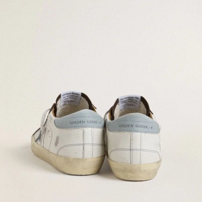 Golden Goose Ltd Super-Star With Light Blue Suede Star And Light Blue Canvas Heel Tab Golden Goose Ltd Super-Star With Light Blue Suede Star And Light Blue Canvas Heel Tab