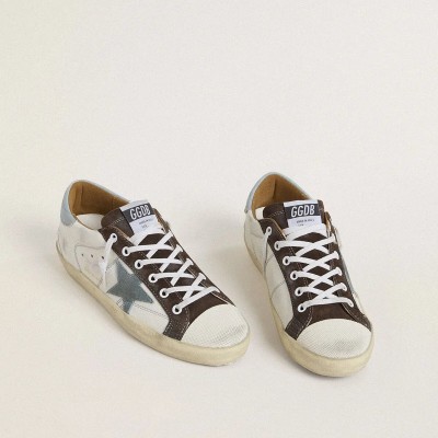 Golden Goose Ltd Super-Star With Light Blue Suede Star And Light Blue Canvas Heel Tab Golden Goose Ltd Super-Star With Light Blue Suede Star And Light Blue Canvas Heel Tab