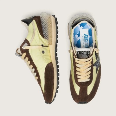 Golden Goose Marathon In Lime-Green Nylon With Black Star And Brown Suede Inserts Golden Goose Marathon In Lime-Green Nylon With Black Star And Brown Suede Inserts