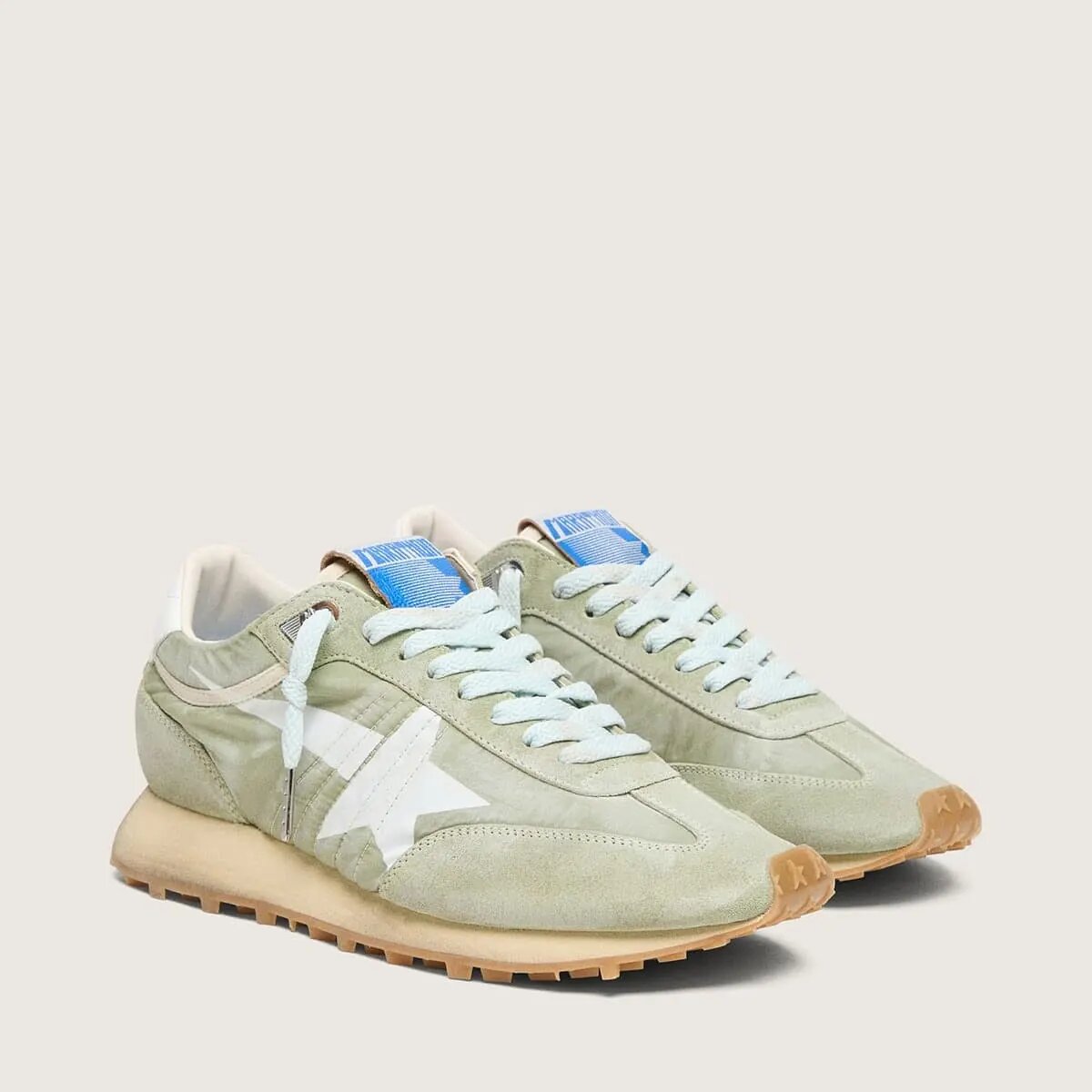 Golden Goose Marathon In Sage-Green Nylon With White Star Golden Goose Marathon In Sage-Green Nylon With White Star