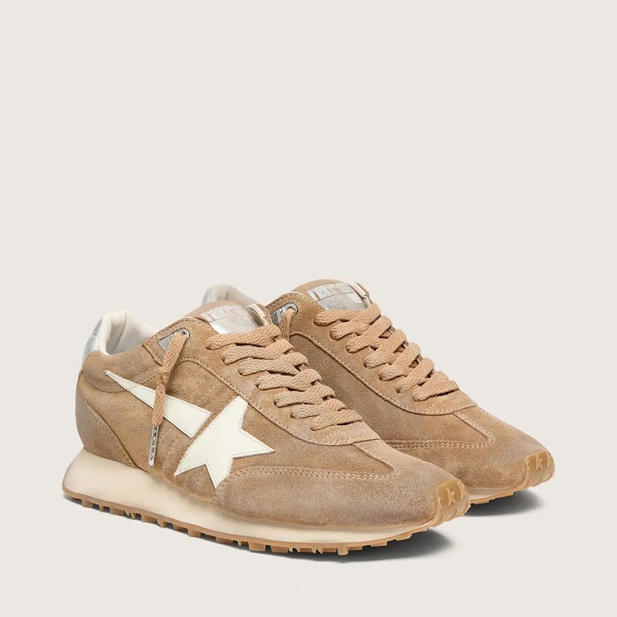 Golden Goose Marathon In Tobacco Suede With White Star Golden Goose Marathon In Tobacco Suede With White Star