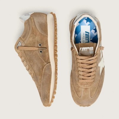 Golden Goose Marathon In Tobacco Suede With White Star Golden Goose Marathon In Tobacco Suede With White Star
