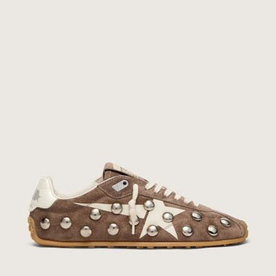 Golden Goose Marathon Speed In Anthracite-Gray Suede With White Star And Metal Studs Golden Goose Marathon Speed In Anthracite-Gray Suede With White Star And Metal Studs