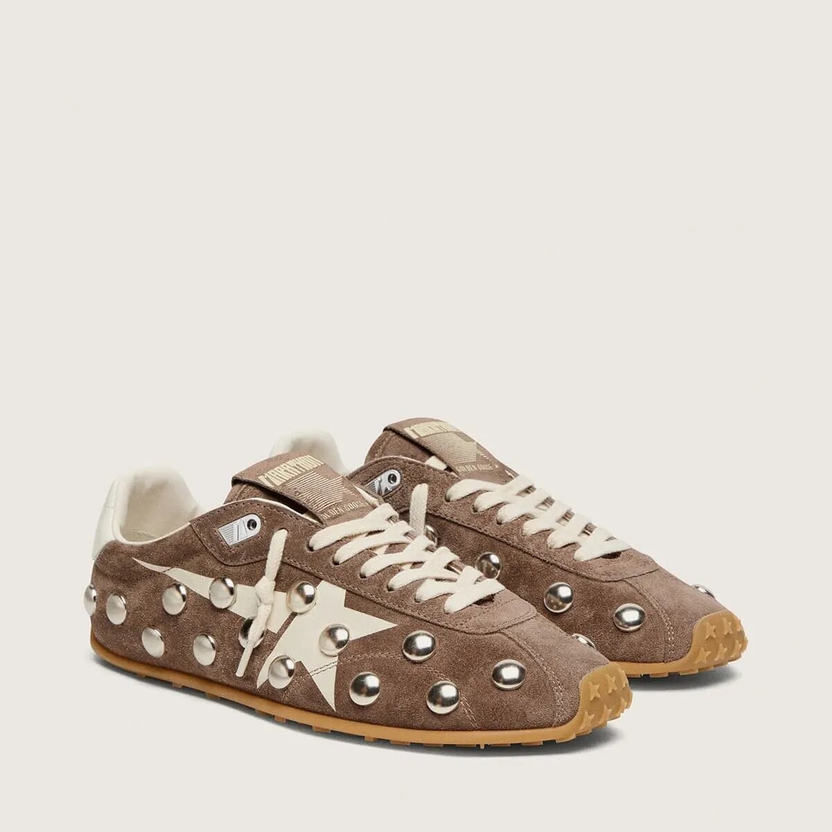 Golden Goose Marathon Speed In Anthracite-Gray Suede With White Star And Metal Studs Golden Goose Marathon Speed In Anthracite-Gray Suede With White Star And Metal Studs