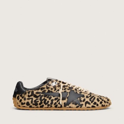 Golden Goose Marathon Speed In Beige And Black Leopard-Print Pony Skin With Black Leather Star Golden Goose Marathon Speed In Beige And Black Leopard-Print Pony Skin With Black Leather Star