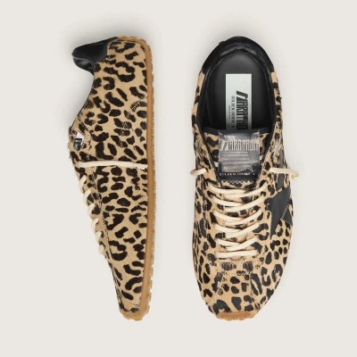 Golden Goose Marathon Speed In Beige And Black Leopard-Print Pony Skin With Black Leather Star Golden Goose Marathon Speed In Beige And Black Leopard-Print Pony Skin With Black Leather Star