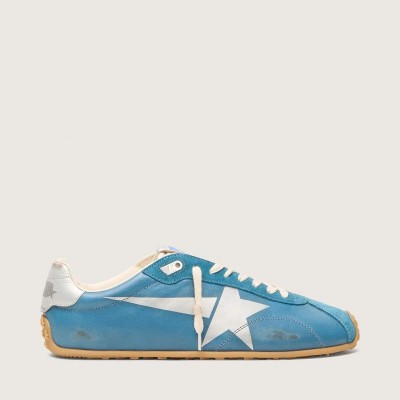 Golden Goose Marathon Speed In Blue Nappa With Printed Star And Silver Leather Heel Tab Golden Goose Marathon Speed In Blue Nappa With Printed Star And Silver Leather Heel Tab