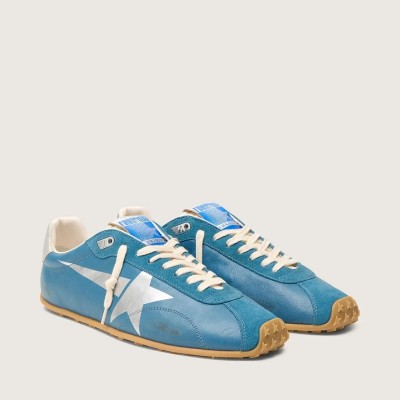 Golden Goose Marathon Speed In Blue Nappa With Printed Star And Silver Leather Heel Tab Golden Goose Marathon Speed In Blue Nappa With Printed Star And Silver Leather Heel Tab