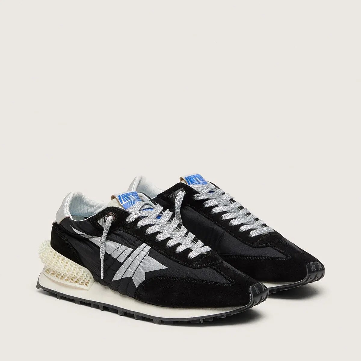 Golden Goose Marathon With Black Ripstop Nylon Upper And Silver Star Golden Goose Marathon With Black Ripstop Nylon Upper And Silver Star
