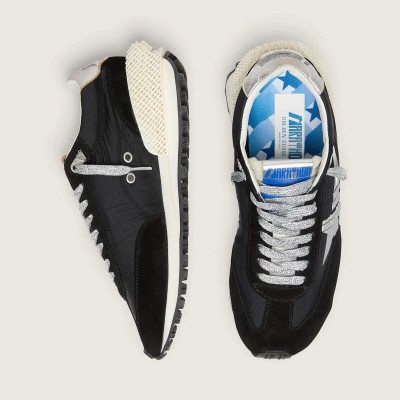 Golden Goose Marathon With Black Ripstop Nylon Upper And Silver Star Golden Goose Marathon With Black Ripstop Nylon Upper And Silver Star