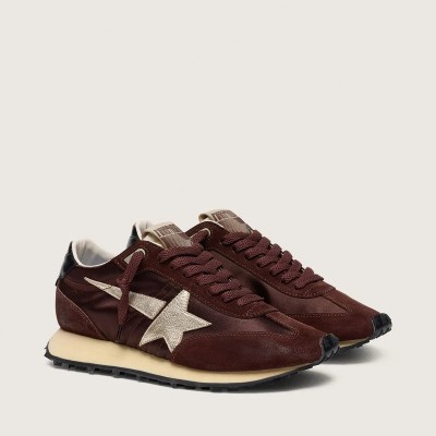 Golden Goose Marathon With Brown Satin Upper And Platinum Leather Star Golden Goose Marathon With Brown Satin Upper And Platinum Leather Star
