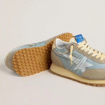 Golden Goose Marathon With Light Blue Nylon Upper And Pastel Blue Star Golden Goose Marathon With Light Blue Nylon Upper And Pastel Blue Star
