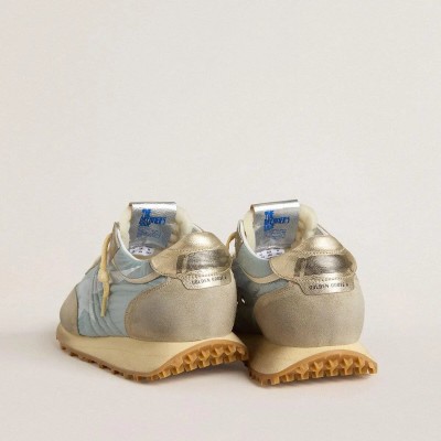 Golden Goose Marathon With Light Blue Nylon Upper And Pastel Blue Star Golden Goose Marathon With Light Blue Nylon Upper And Pastel Blue Star