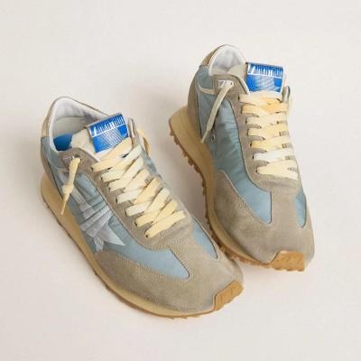 Golden Goose Marathon With Light Blue Nylon Upper And Pastel Blue Star Golden Goose Marathon With Light Blue Nylon Upper And Pastel Blue Star