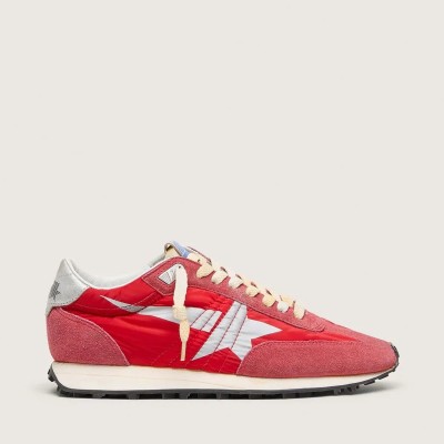 Golden Goose Marathon With Red Nylon Upper And Silver Star Golden Goose Marathon With Red Nylon Upper And Silver Star