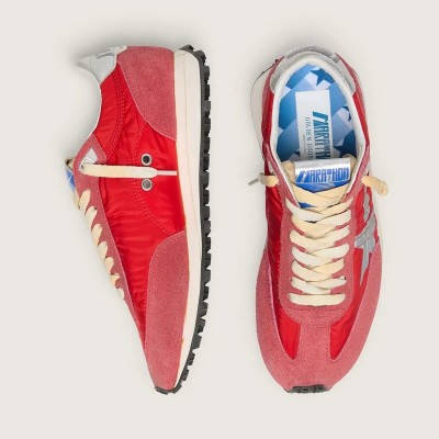 Golden Goose Marathon With Red Nylon Upper And Silver Star Golden Goose Marathon With Red Nylon Upper And Silver Star